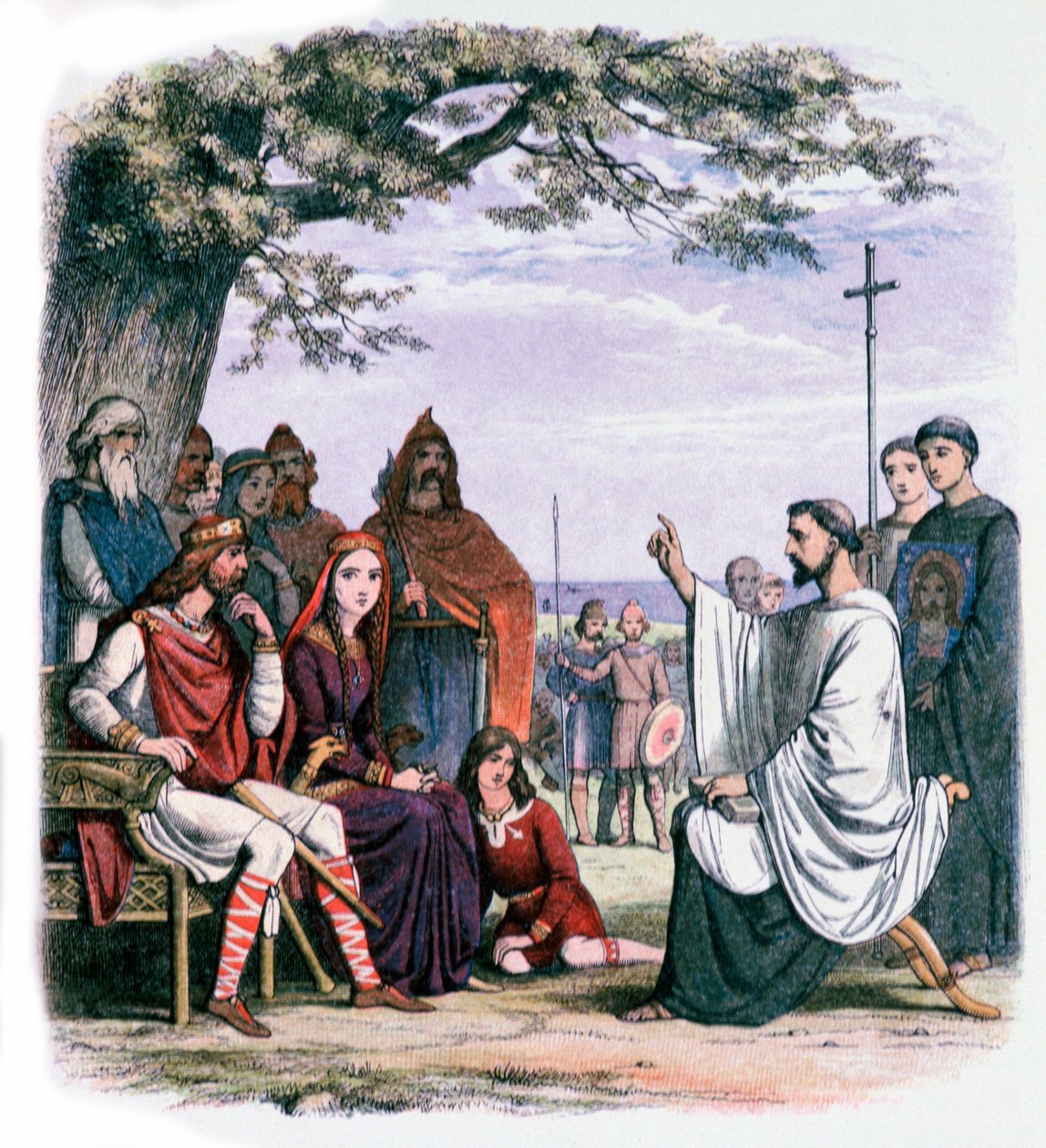 St. Augustinus predikt tot koning Ethelbert en koningin Bertha, 19e eeuw door James William Edmund Doyle