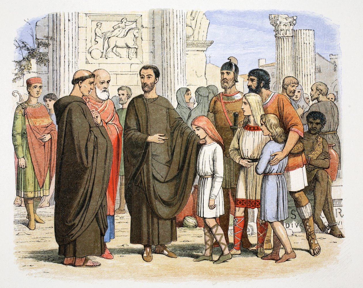 St. Gregorius de Grote en de Engelse slaven in Rome, 590 1864 door James William Edmund Doyle