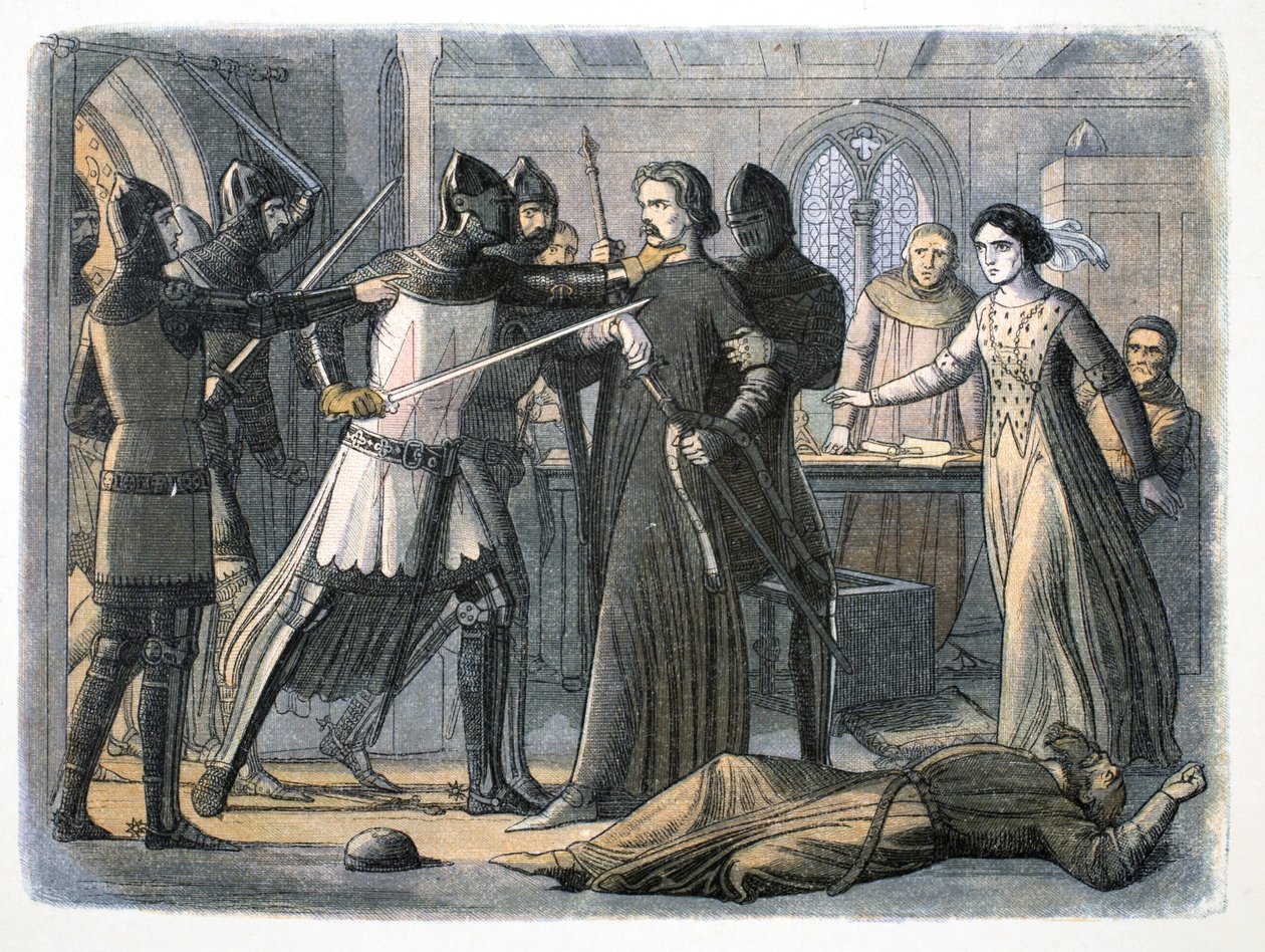 De arrestatie van Sir Roger Mortimer, Nottingham Kasteel, 1330 1864 door James William Edmund Doyle