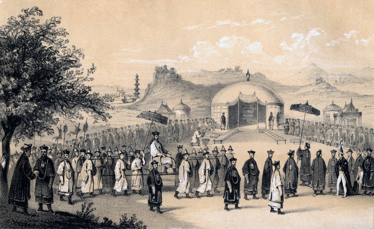 Nadering van de keizer van China om de Britse ambassadeur te ontvangen, 1847 door James William Giles