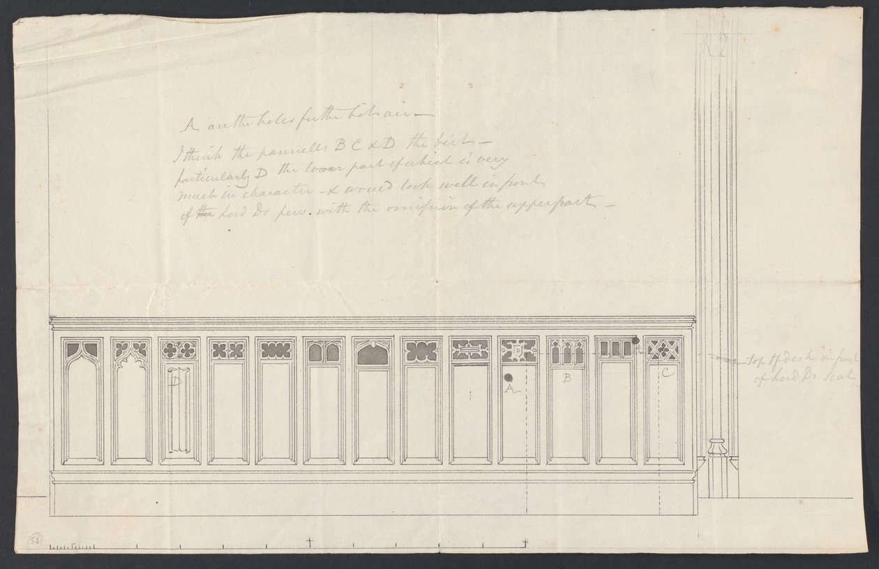 Cobham Hall, Kent: Ontwerp voor panelen van een bank door James Wyatt