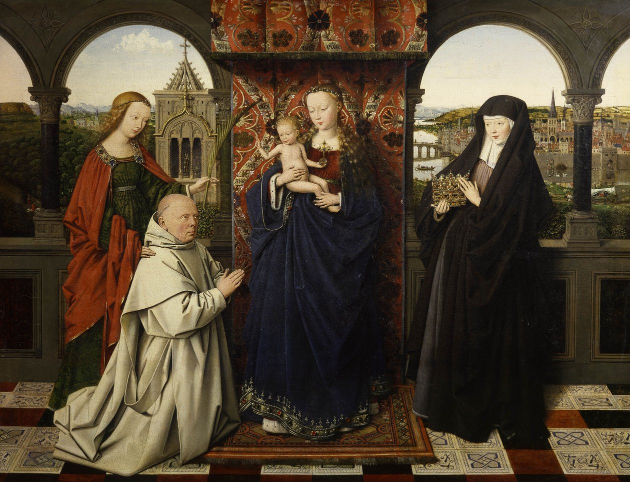 Maagd en Kind, met Heiligen en Schenker door Jan van Eyck