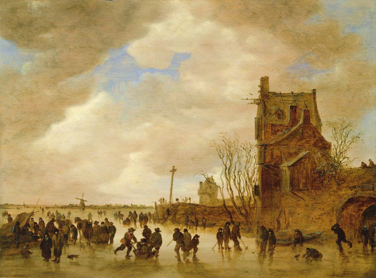 Een winterschaatsscène door Jan Josephsz van Goyen