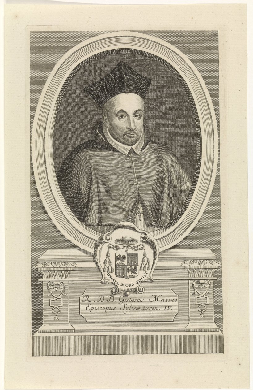 Een gegraveerd portret van Ghisbertus Masius, 4e bisschop van 