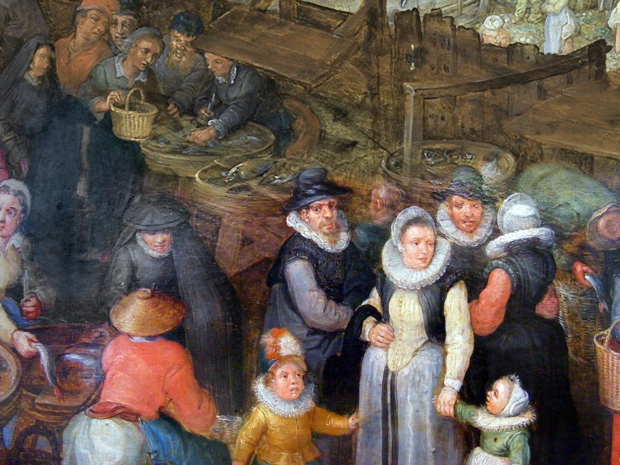 Grote vismarkt door Jan the Elder Brueghel