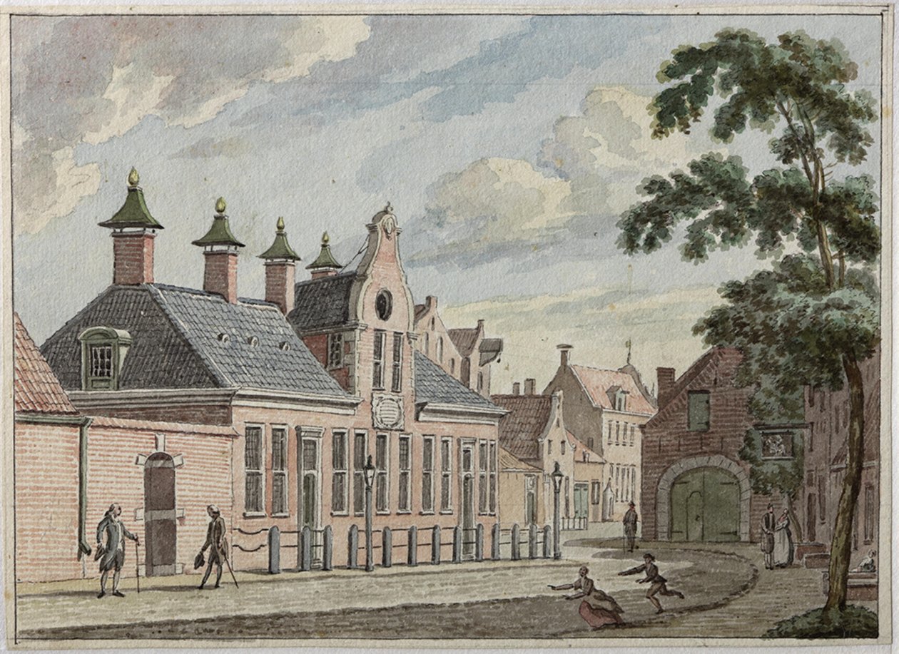 De Munnekeholm met op de voorgrond het Aduardergasthuis en op de achtergrond het West-Indisch Huis door Jan Bulthuis
