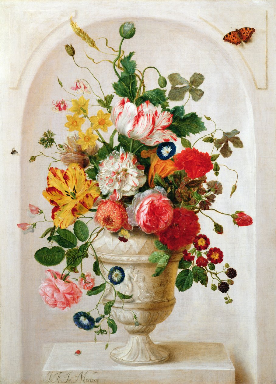 Een Urn met Bloemen in een Nissen door Jan Frans Josephus Mertens