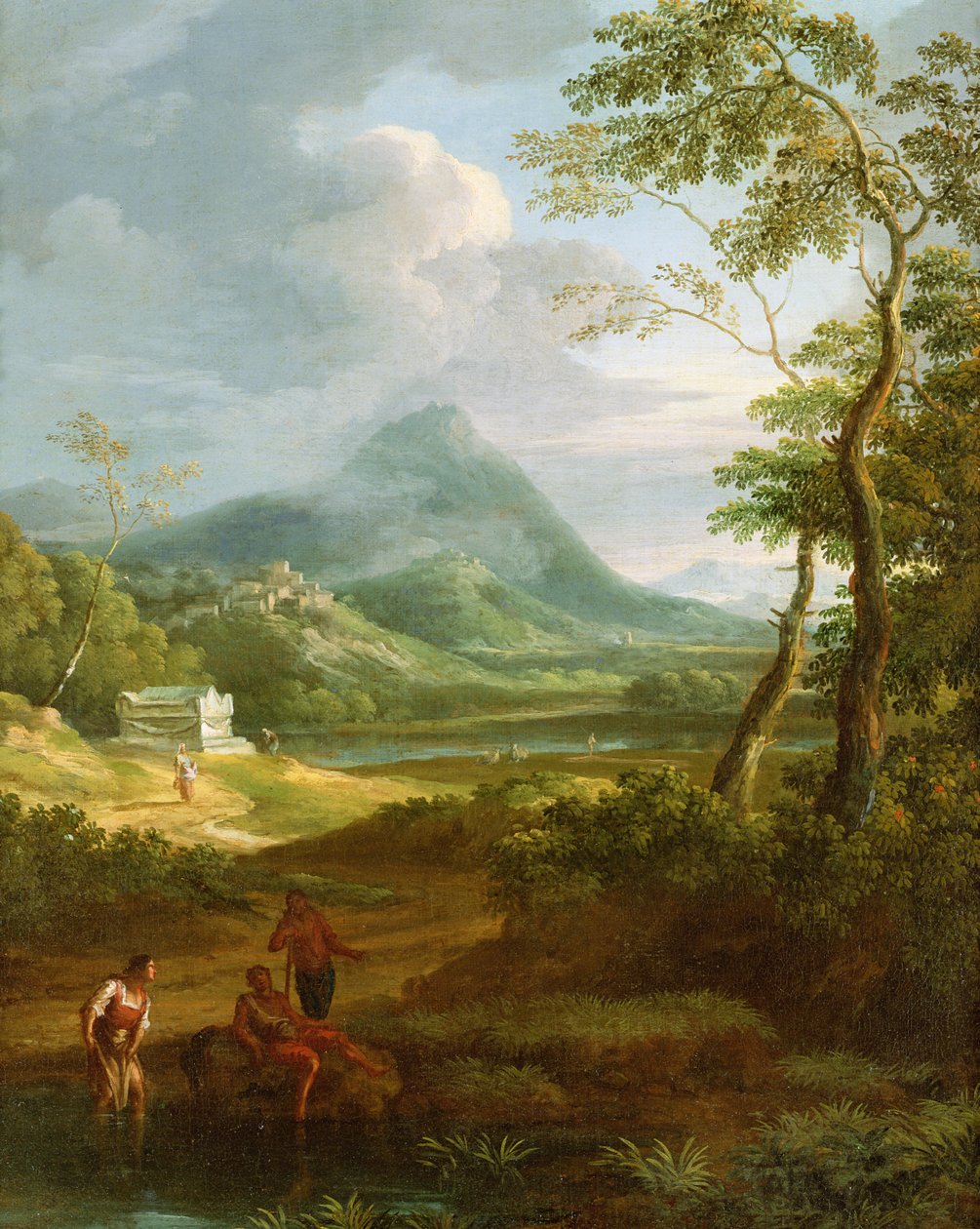 Figuren in een klassiek landschap (paar van 81819) door Jan Frans van Bloemen
