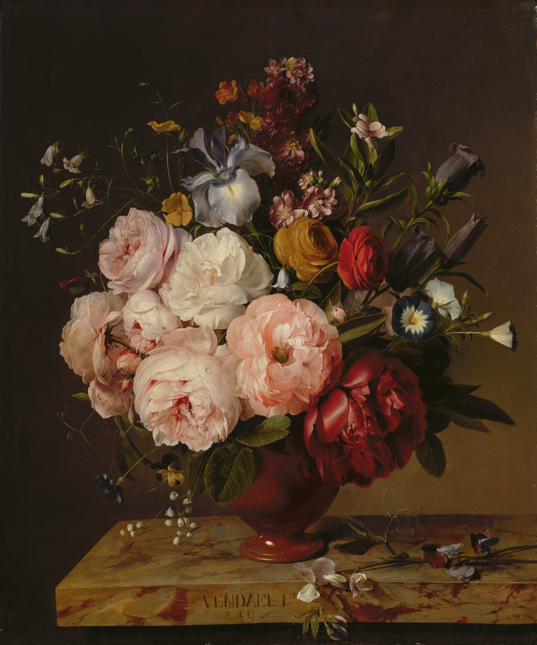 Een vaas met bloemen op een richel, 1817 door Jan Frans van Dael