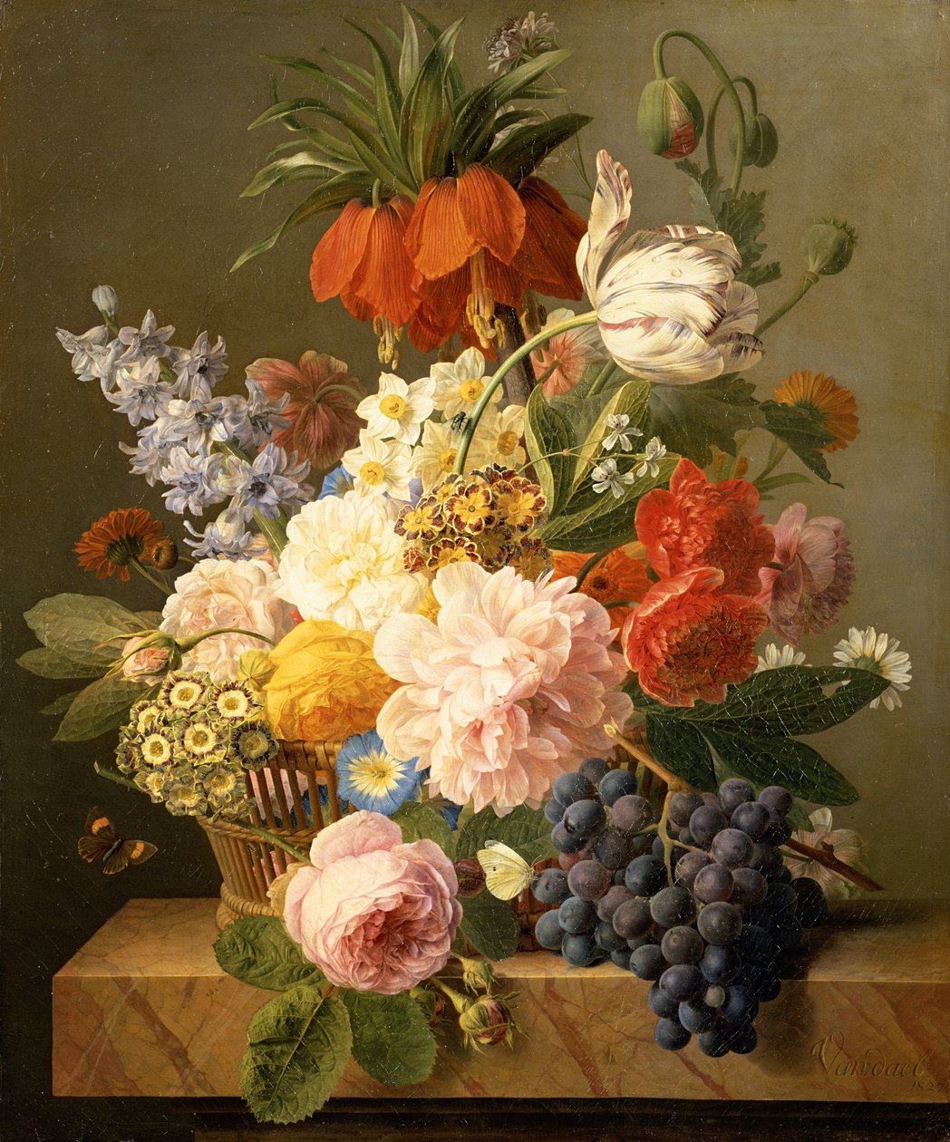 Stilleven met bloemen en fruit, 1827 door Jan Frans van Dael