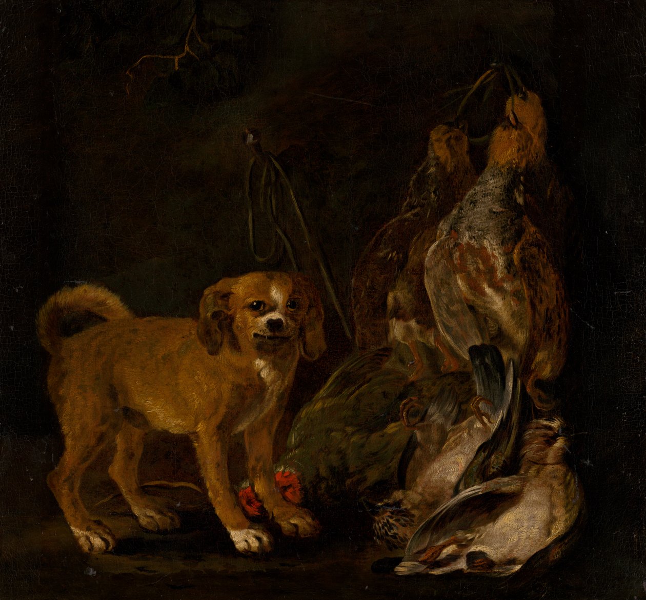 Jachtstilleven met hond door Jan Fyt