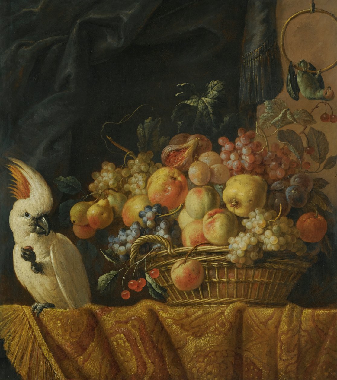 Stilleven met een papegaai door Jan Pauwel Gillemans the Younger