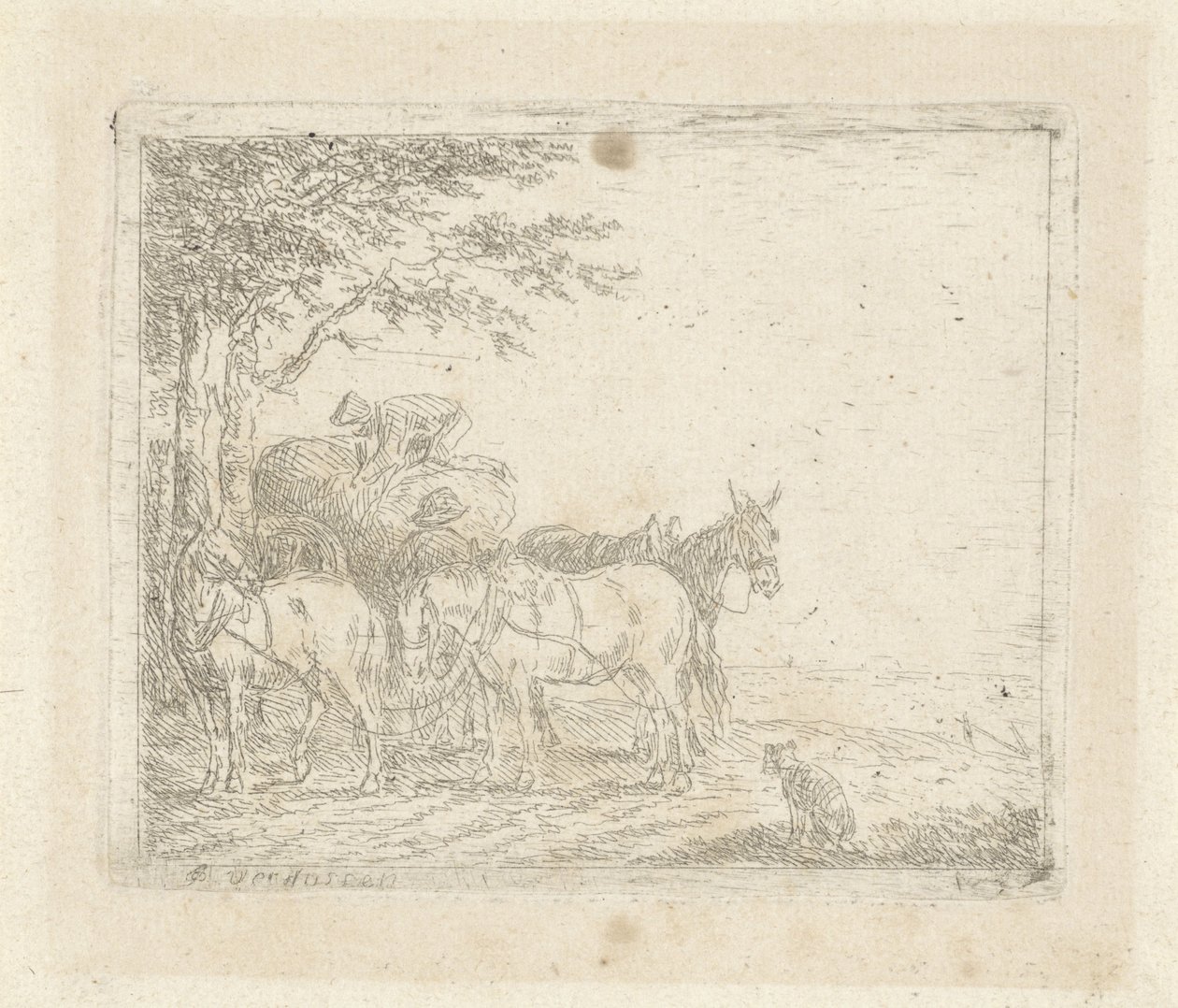 Drie paarden voor een hooiwagen door Jan Peeter Verdussen