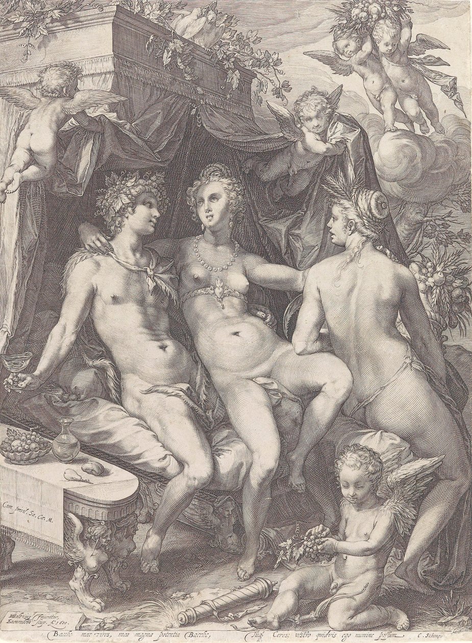 Sine Bacchus et Ceres friget Venus door Jan Saenredam