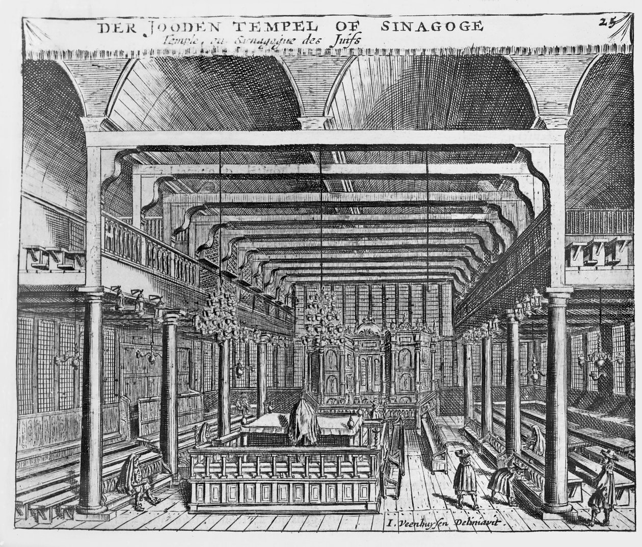 Interieur van een Joodse synagoge door Jan Veenhuysen
