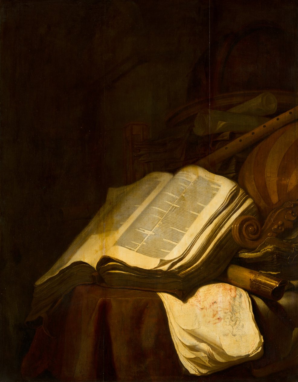 Stilleven met boeken en muziekinstrumenten door Jan Vermeulen
