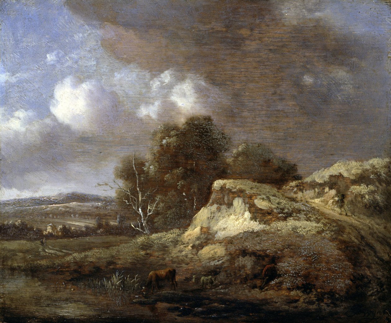 Landschap met drinkende koe door Jan Wijnants