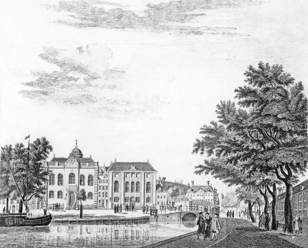 De twee grote synagogen van Duitse Joden in Amsterdam, Nederland, 1765 door Jan de Beijer