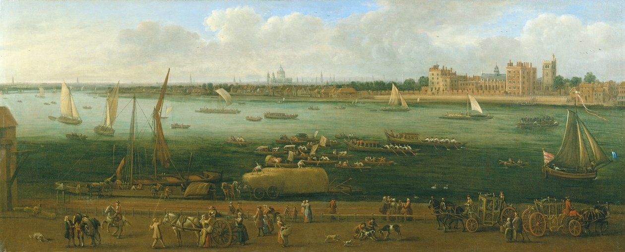 Een panoramisch uitzicht op Lambeth Palace door Jan the Elder Griffier