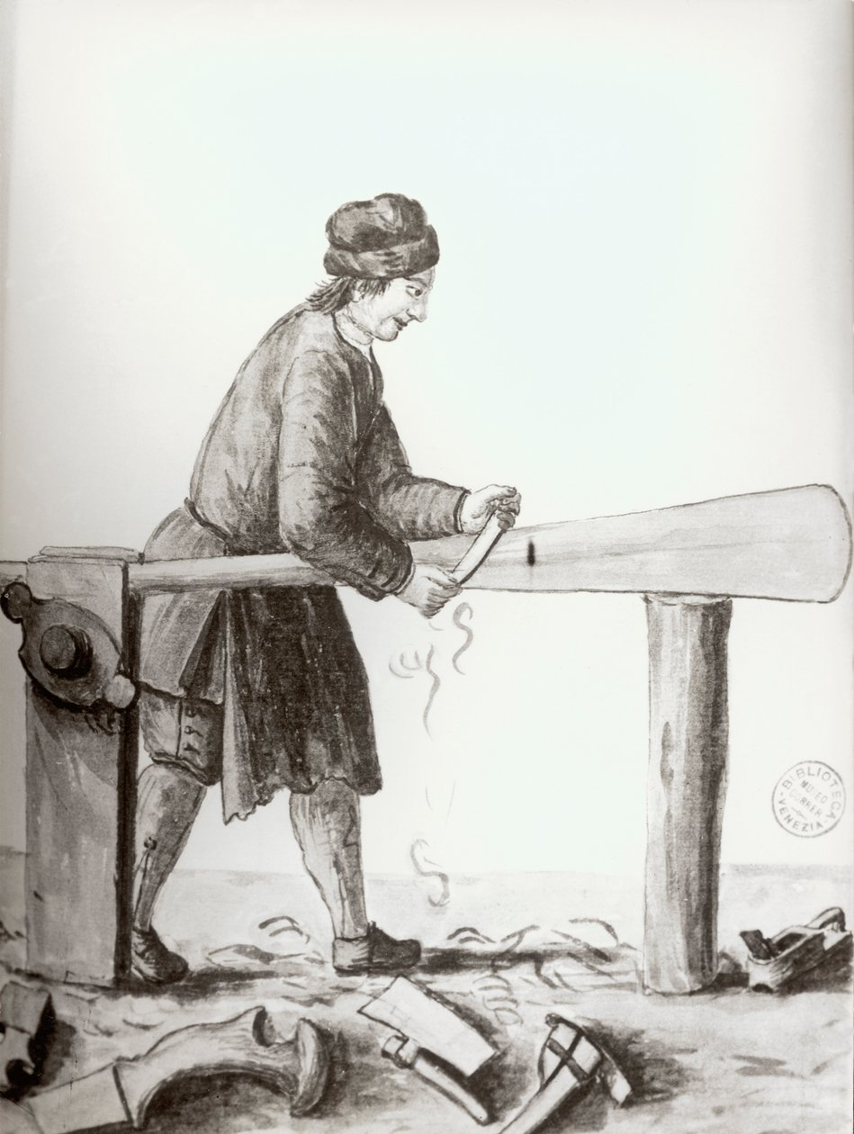 Een Roeimaker uit het Venetiaanse Arsenaal door Jan van Grevenbroeck
