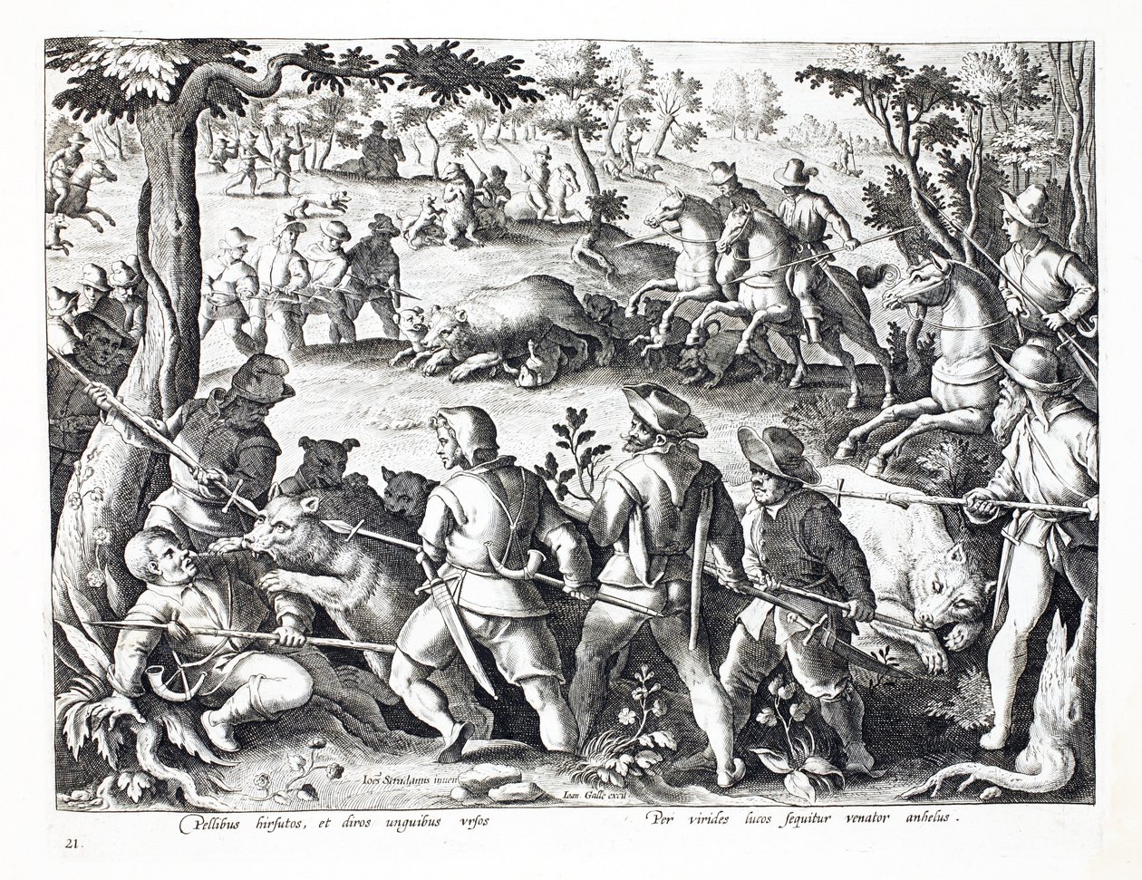 Berenjacht met honden en speren, illustratie uit 