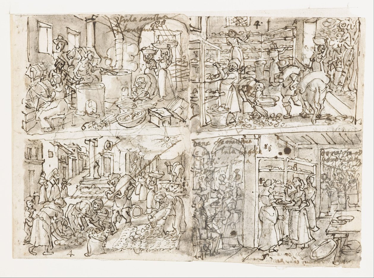Vier scènes uit de Sericultuurserie door Jan van der Straet