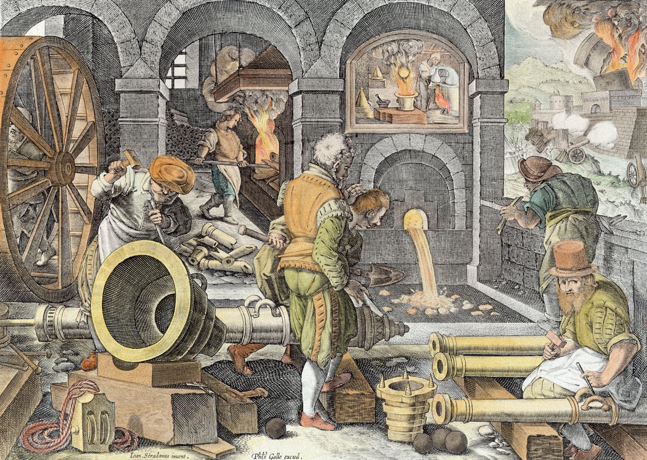 De uitvinding van buskruit en het eerste gieten van bronzen kanonnen, plaat 4 uit 