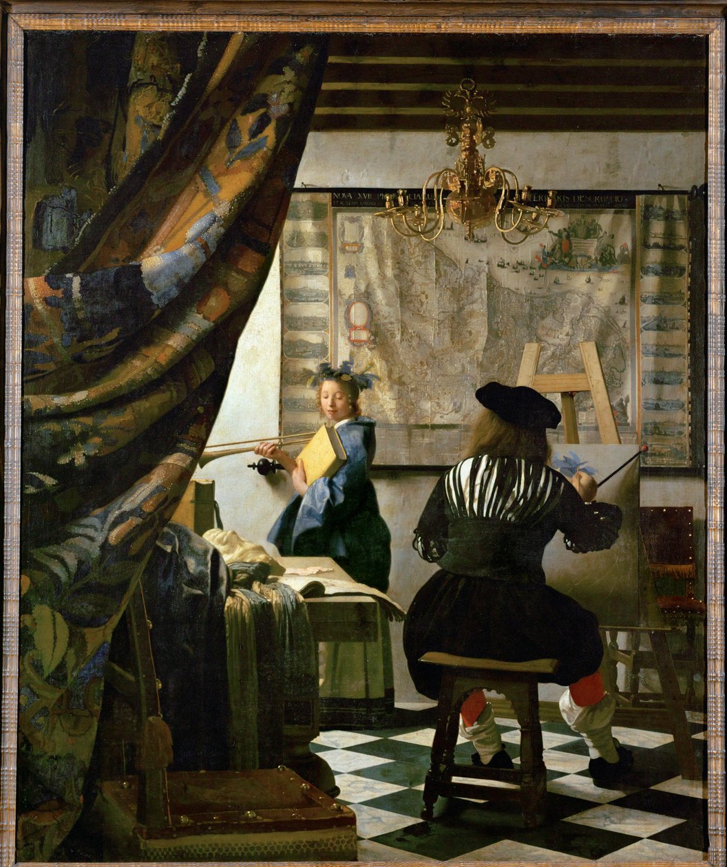 De schilder en zijn model als Klio (olieverf op doek) door Jan (1632-75) Vermeer