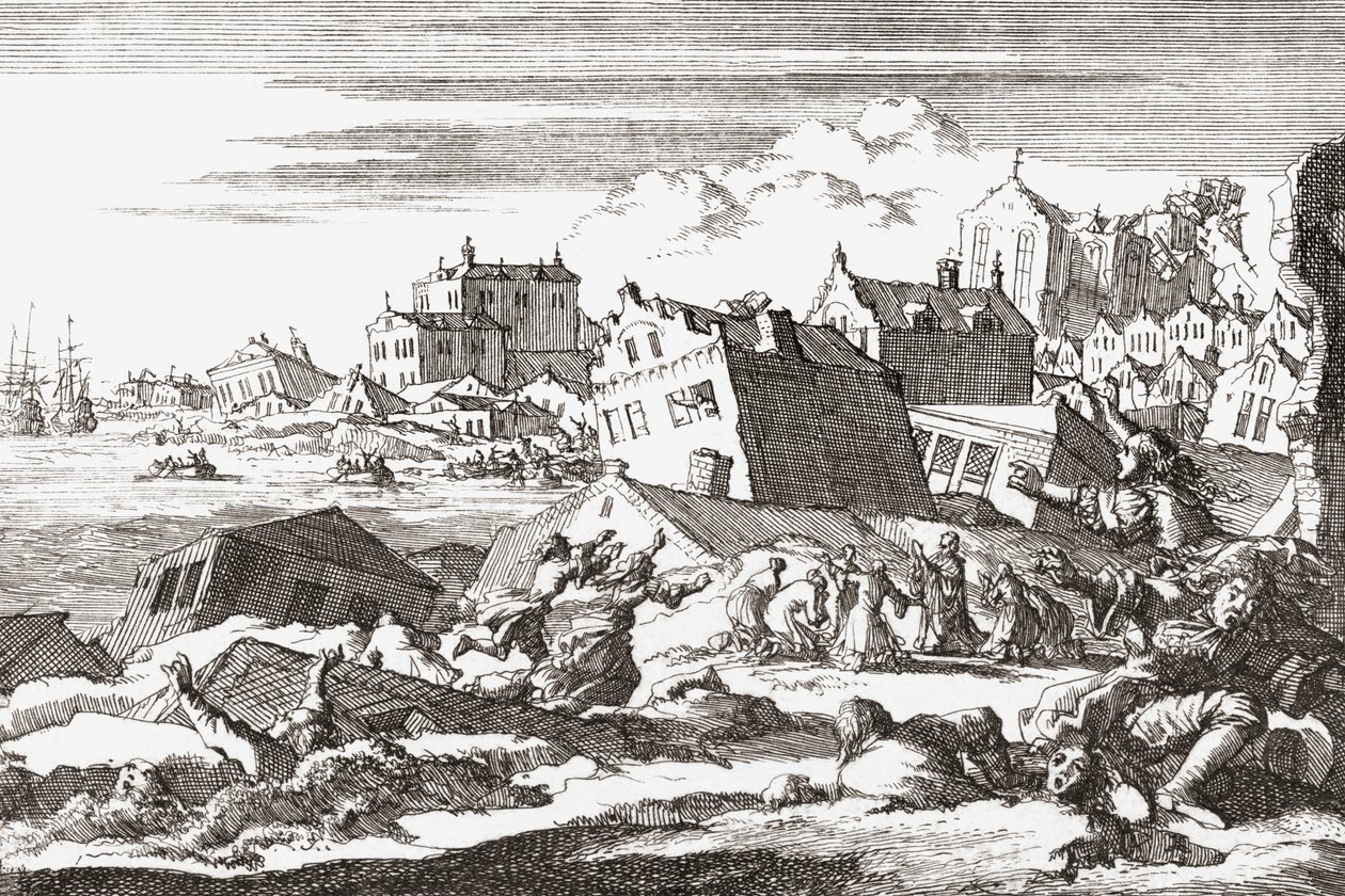 Aardbeving van 1692 in Port Royal, Jamaica door Jan (after) Luyken