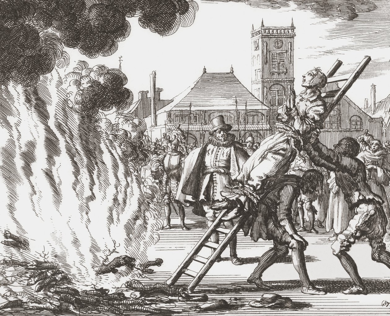 Een heks veroordeeld tot levend verbranden in 16e-eeuws Holland door Jan (after) Luyken
