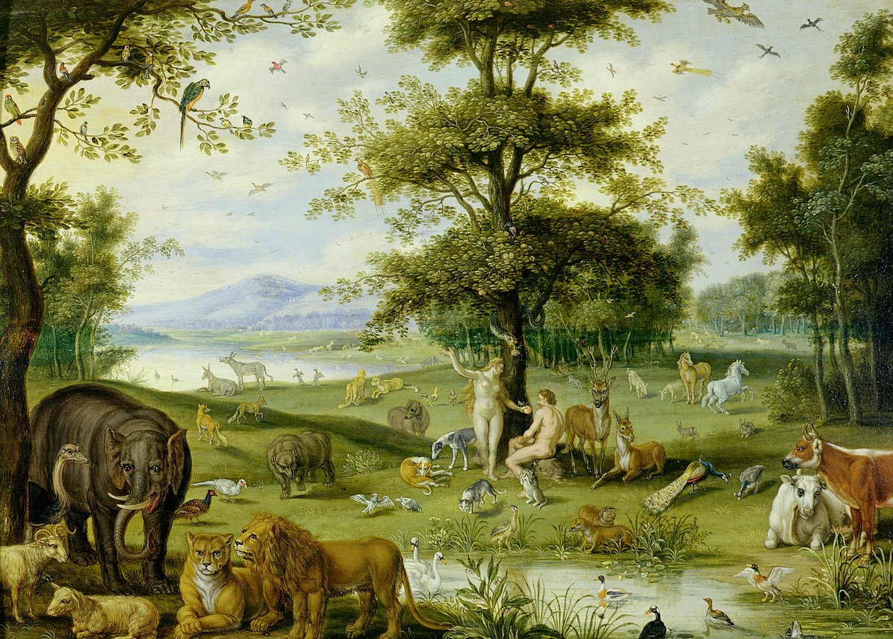 Adam en Eva in de Hof van Eden door Jan (studio of) Brueghel