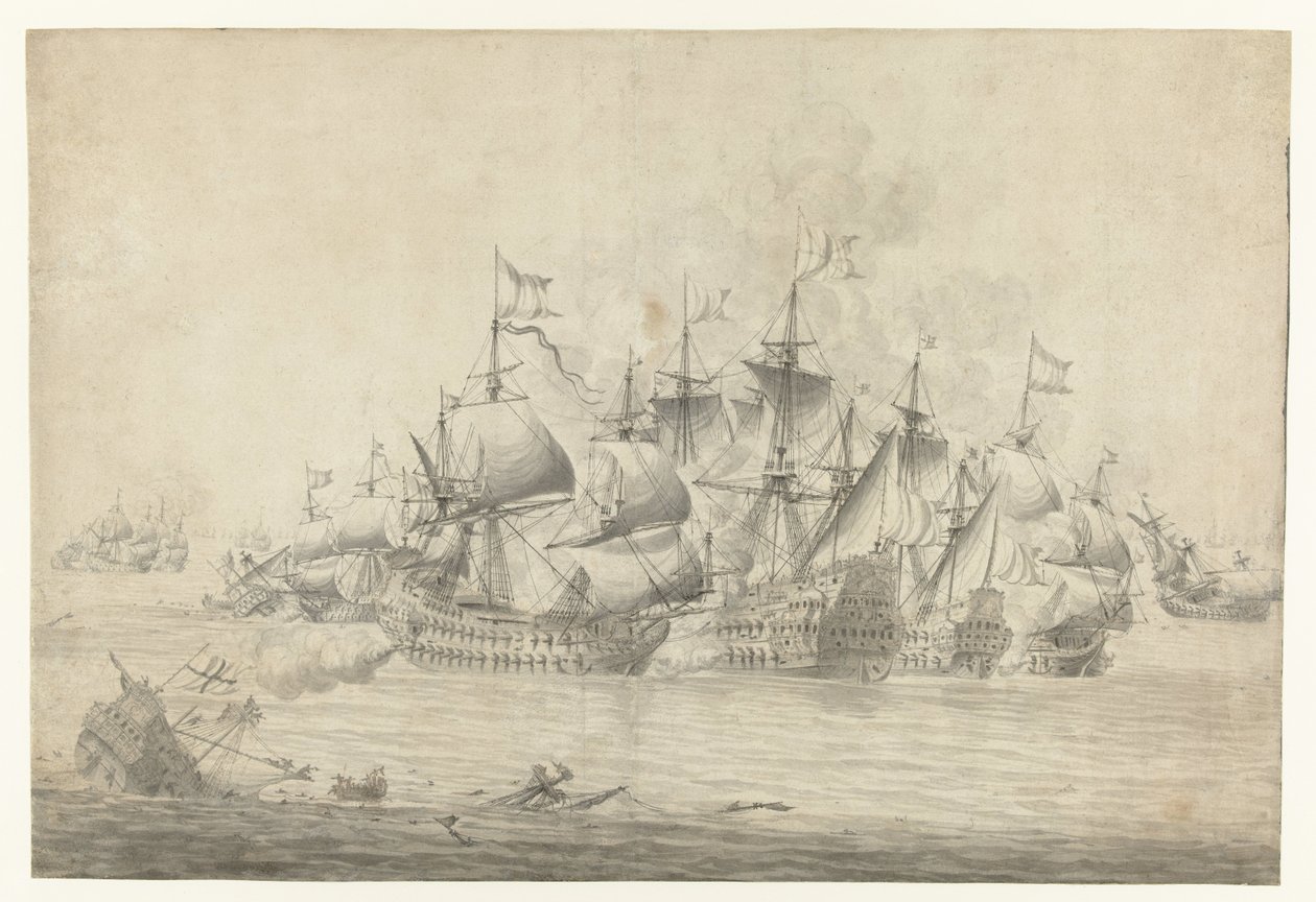 Een zeeslag, mogelijk bij Lowestoft op 13 juni 1665 door Jan Abrahamsz. Beerstraten (possibly)