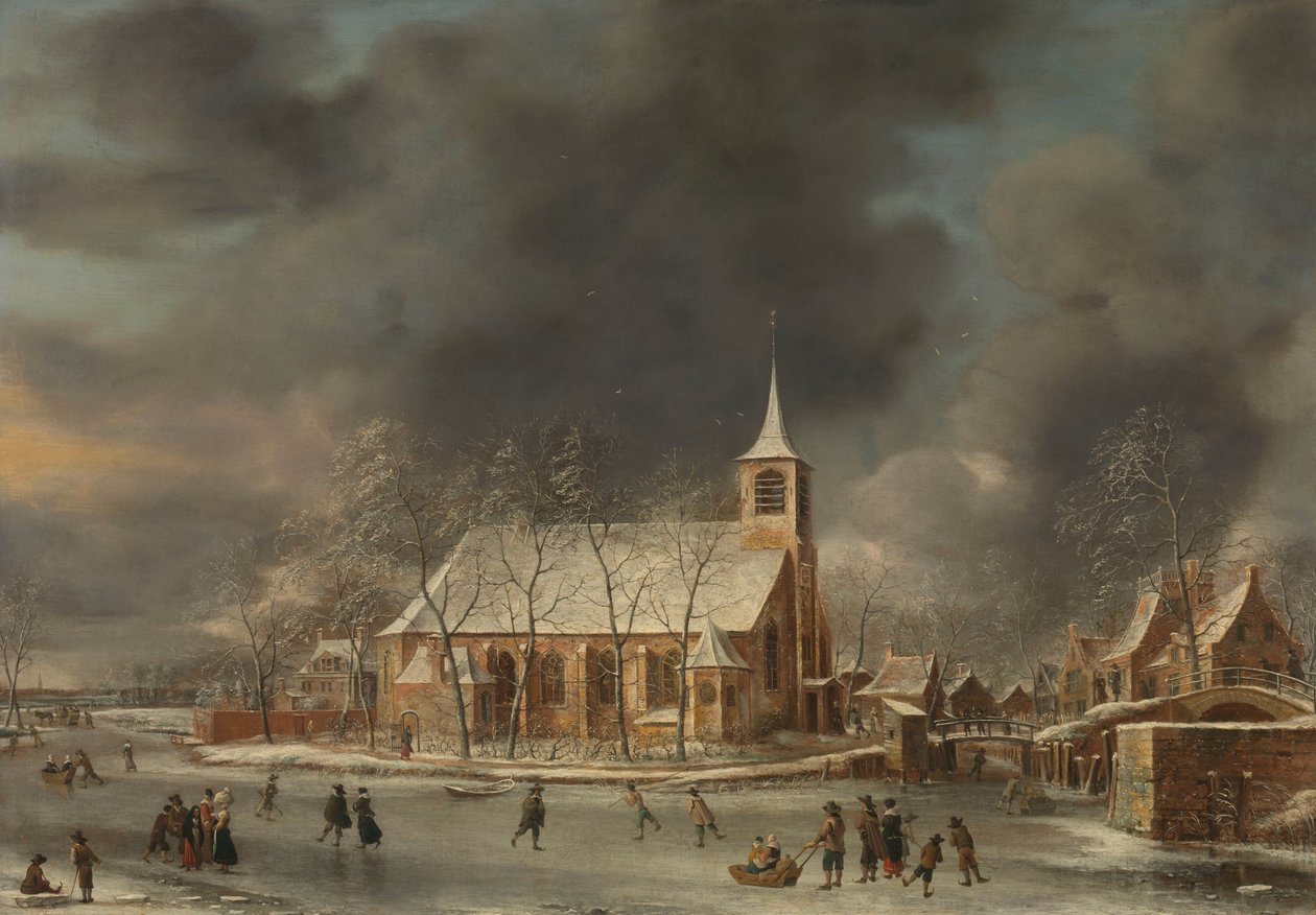 Gezicht op de Kerk van Sloten in de Winter door Jan Abrahamsz. Beerstraten