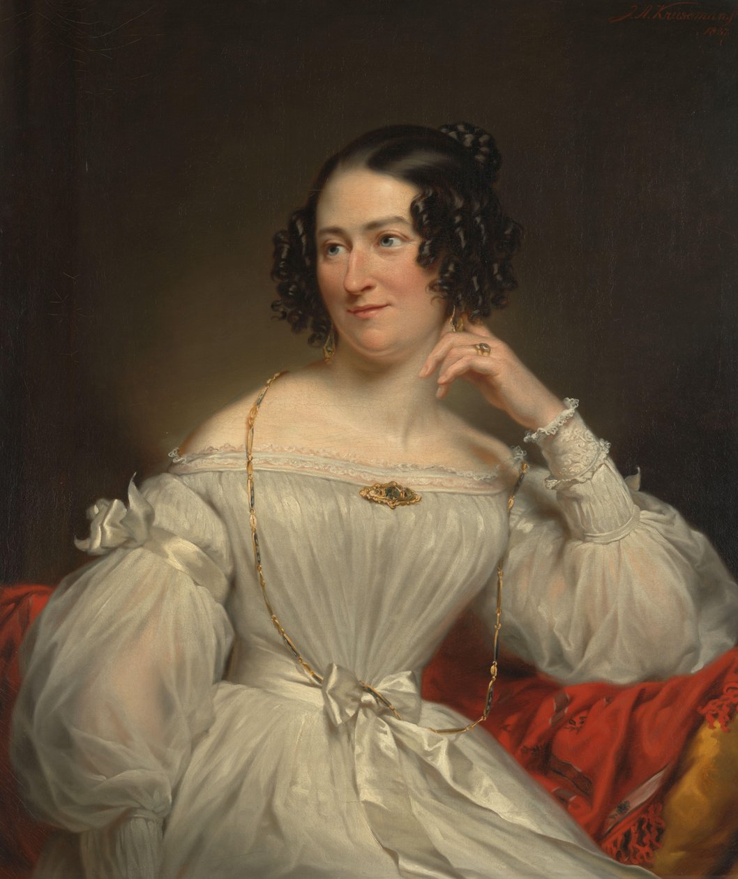 Portret van Abrahamina Henriëtte Wurfbain (1808-1883), echtgenote van Jacob de Vos Jz door Jan Adam Kruseman (signed by artist)