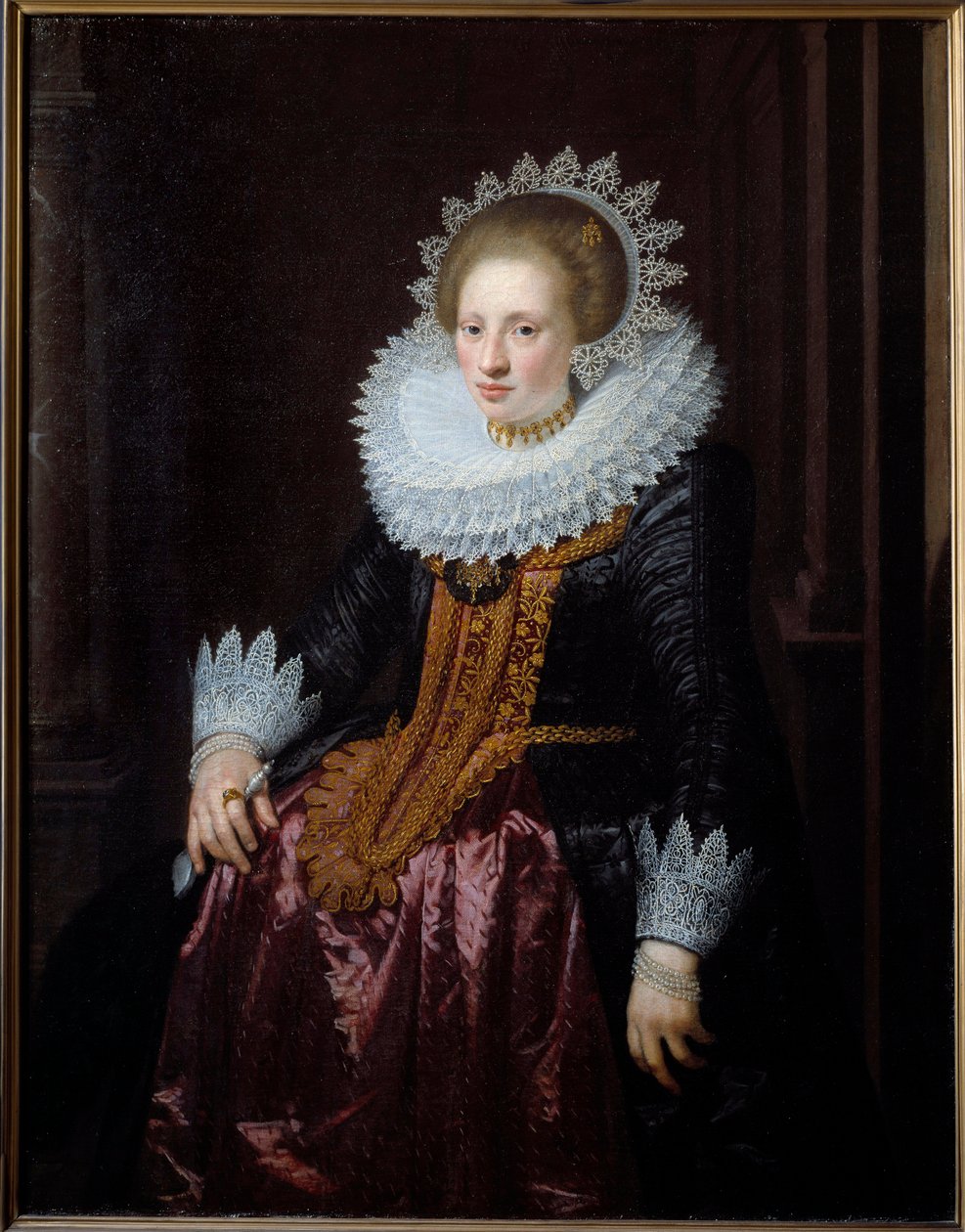 Portret van vrouw voorheen bekend als portret van Madame Vrydags Van Vollenhoven door Jan Anthonisz. van Ravesteyn