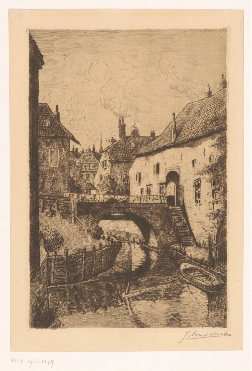 Gezicht op een brug bij de Zusters van Orthenpoort in Den Bosch door Jan Antonius van Schooten (signed by artist)