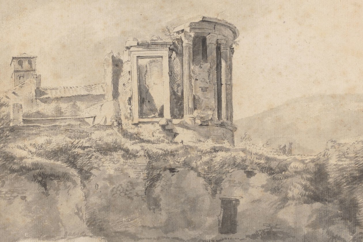 Gezicht op de Tempel van Vesta in Tivoli door Jan Asselijn (possibly)