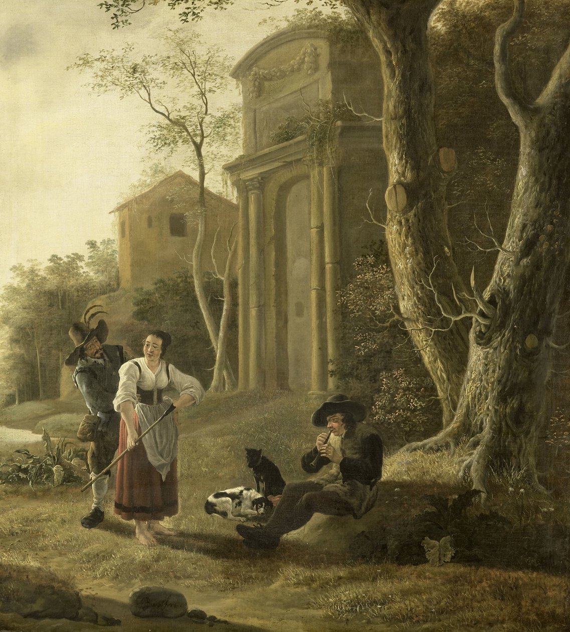 De Fluitspeler (Herder Scène met Schalmspeler) door Jan Baptist Wolfaerts