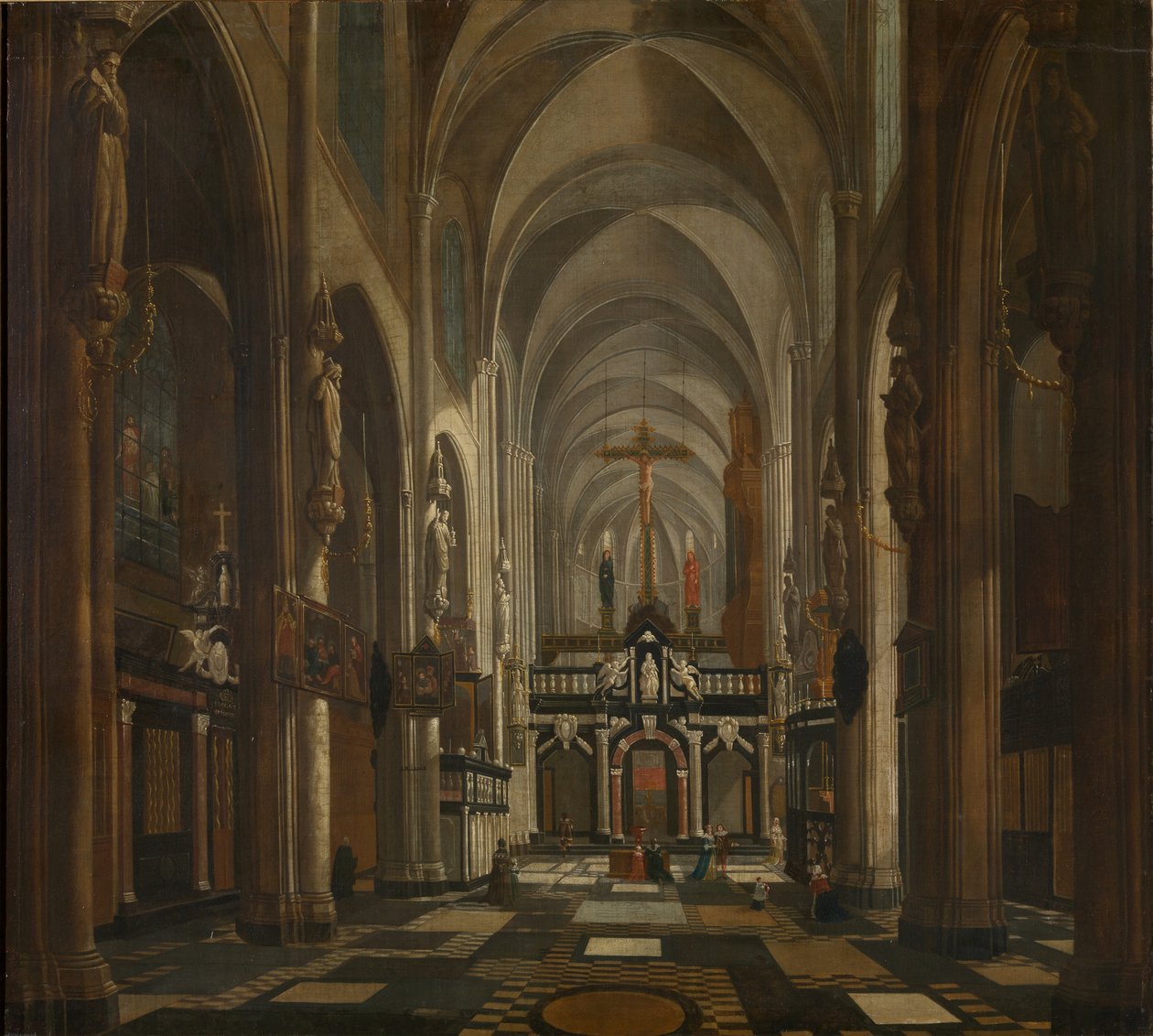 Interieur van de Sint-Donatiaanskathedraal in Brugge, ca. 1696 door Jan Baptist van Meunincxhove