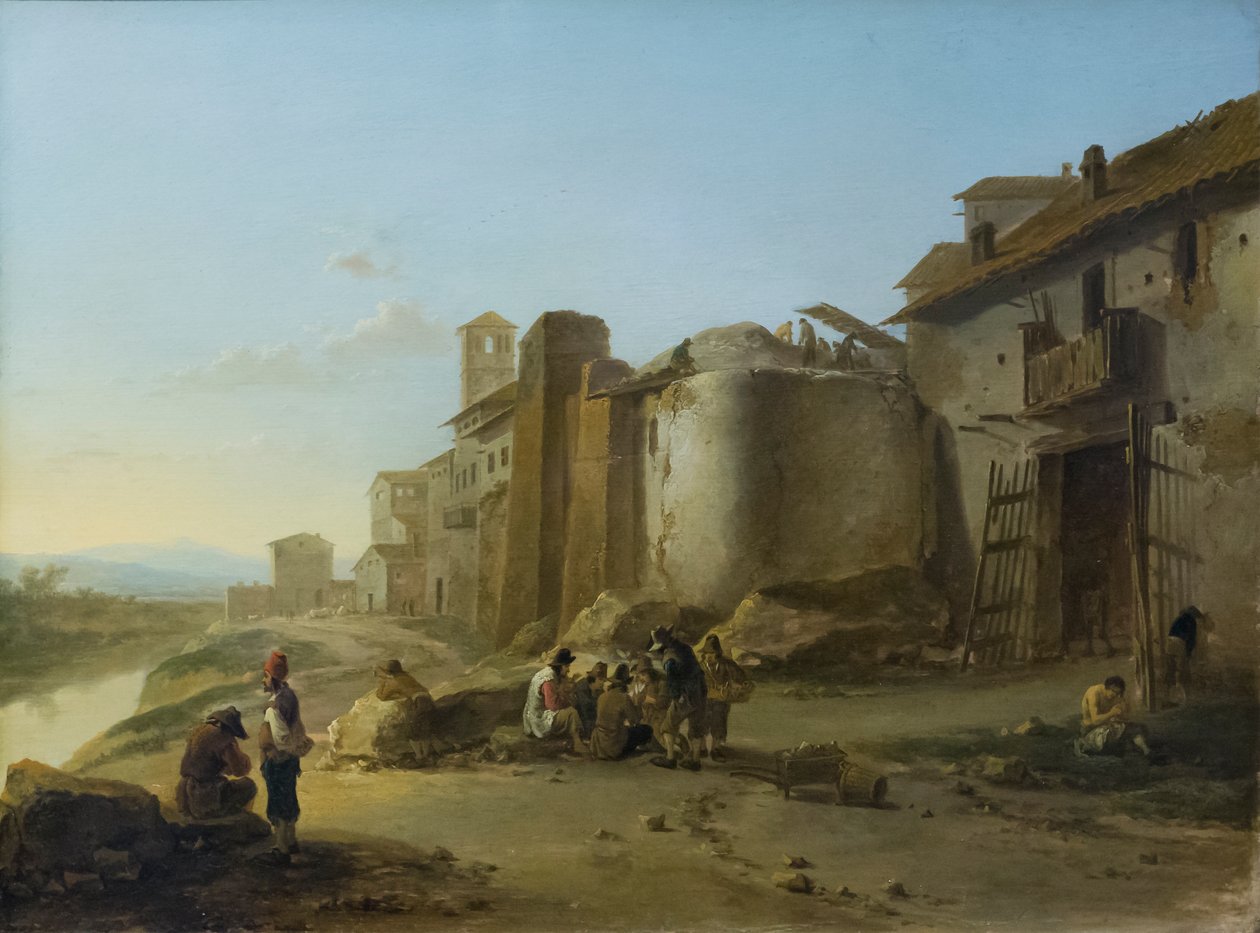 Een uitzicht op de Tiber, nabij de ripa bianca 1641 door Jan Both