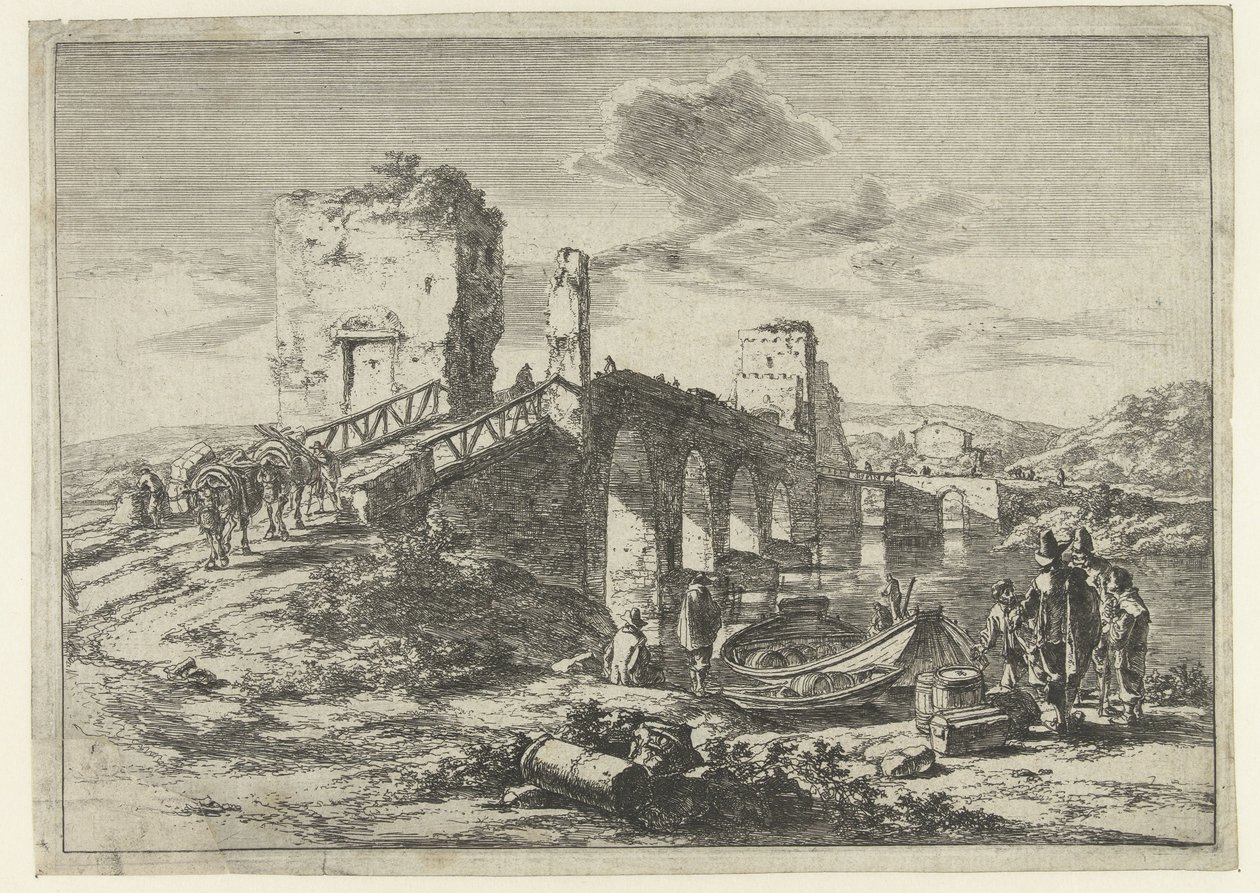 Landschap met brug, de Ponte Molle door Jan Both