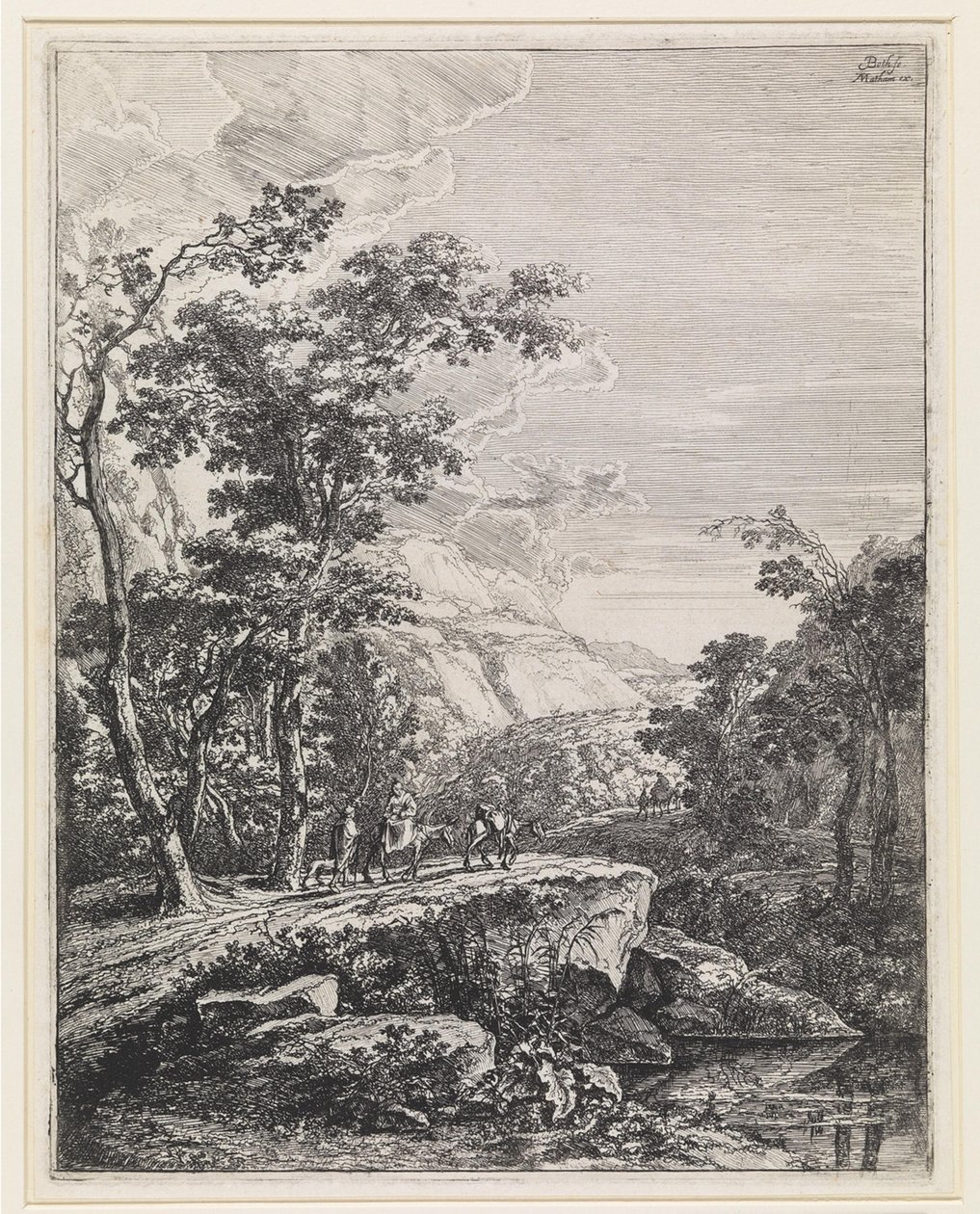 Landschap met vrouw rijdend op een muilezel langs de Aqua Negro tussen Bologna en Florence door Jan Both