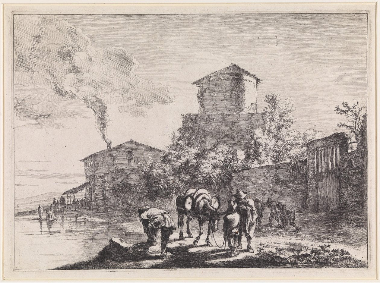 Mannen en een muilezel bij de Via Appia door Jan Both