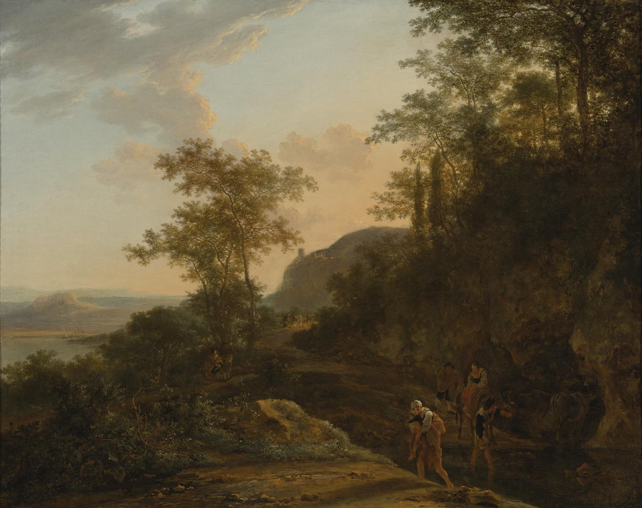 Zuidelijk landschap met reizigers bij een doorwaadbare plaats door Jan Both