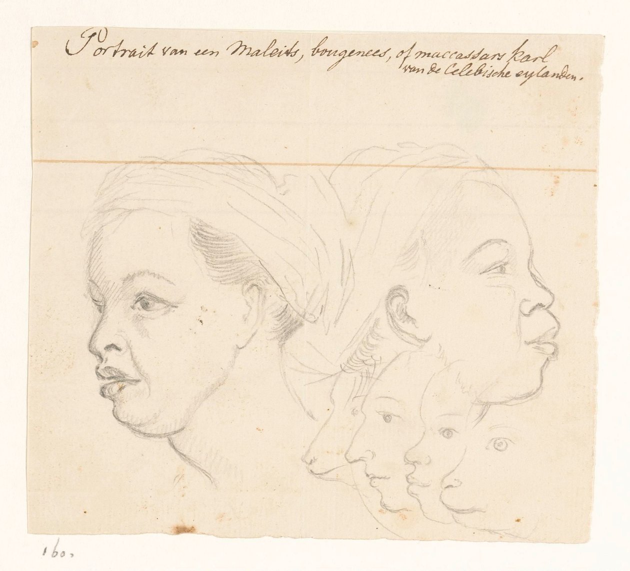 Portret van een Boeginees Portrait van een Maleits, bougenees, of maccassars karl van de Celebische eylanden. door Jan Brandes