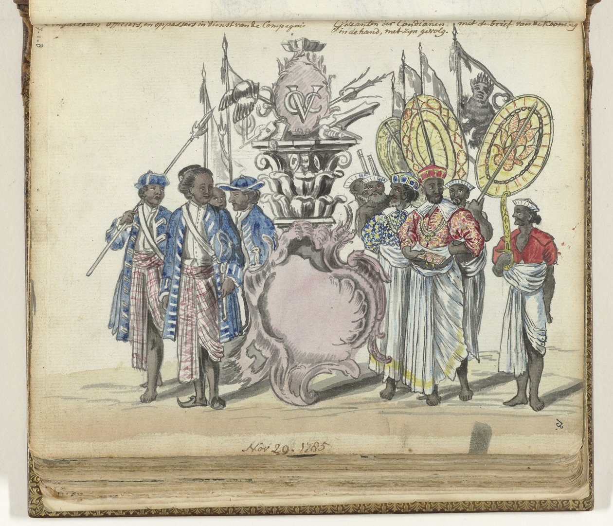 Singalese militairen in dienst van de VOC en gezanten van de koning van Kandy door Jan Brandes