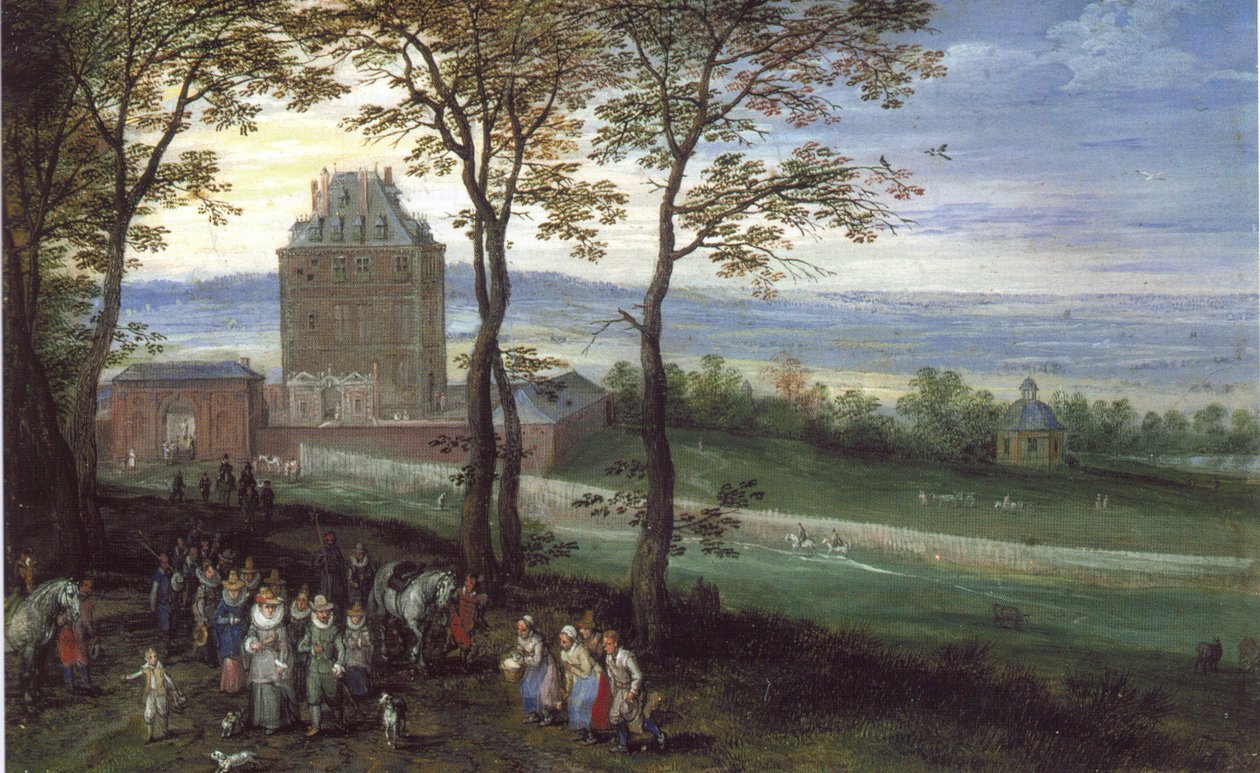 Aartshertog Albrecht en Isabella voor Kasteel Mariemont door Jan Brueghel the Elder