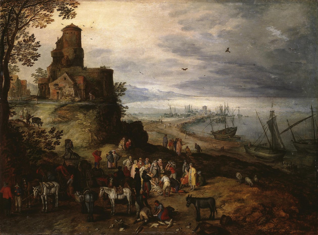 Vismarkt (Oproep aan de Apostelen Petrus en Andreas) door Jan Brueghel the Elder