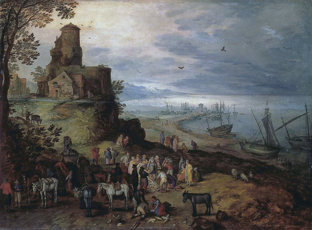 Vismarkt (Oproep aan de Apostelen Petrus en Andreas) door Jan Brueghel the Elder