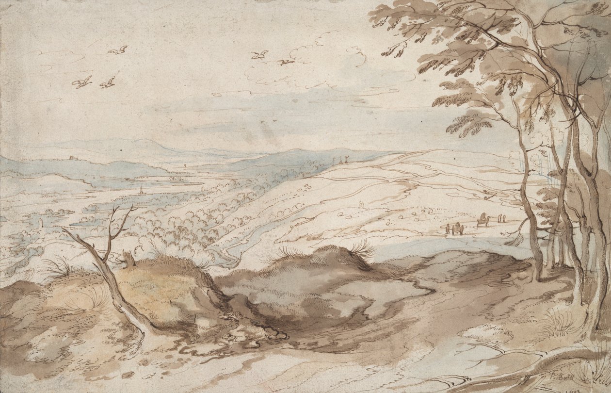 Bergachtig landschap met uitzicht over een vallei door Jan Brueghel the Elder